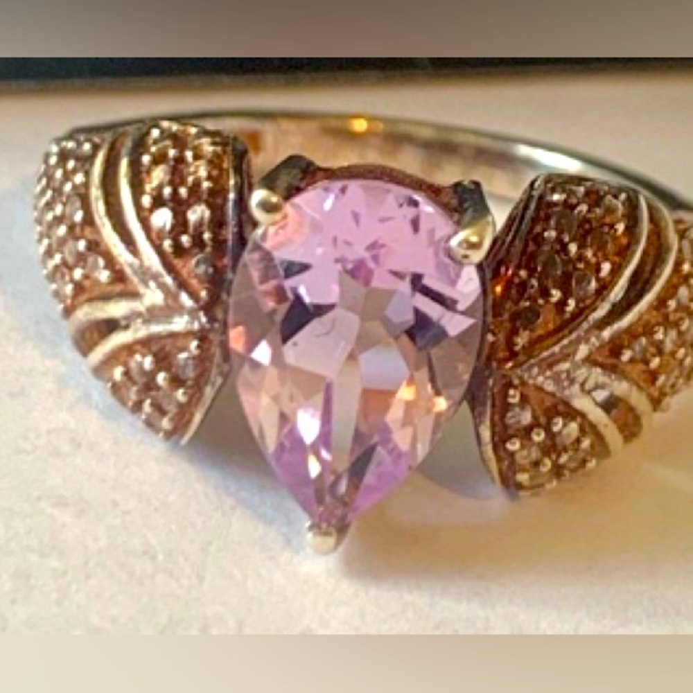 Amethyst rose gold vermeil teardrop ring size 6.25 925